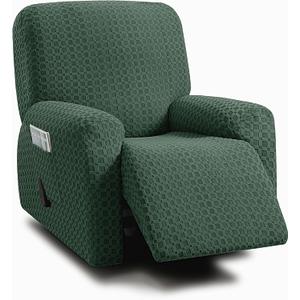ULTICOR 4-Piece, 1 Seat Recliner Cover, Jacquared Stretch Reclining Chair Covers for 1 Cushion Reclining Sofa, Single Seat Recliner Couch Cover, Soft, Machine Washable (Style 2)(Green, Recliner Cover)