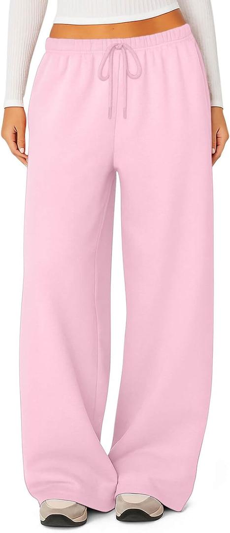HeSaYep Women's Fleece Lined Sweatpants Winter Warm Wide Leg Sweat Pants Baggy Casual Pants with Pockets (Pink, L)