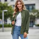 Disamer Jackets for Women Fall Fashion 2026 Casual Bomber Jacket Varsity Lantern Long Sleeve Outerwear Button Down Coat (Green, M)