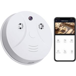 1080P WiFi Dome Camera with Smoke Detector, Indoor Security Hidden Camera with Motion Detection, Night Vision, Loop Working for Home Office Kid Pet - No Audio