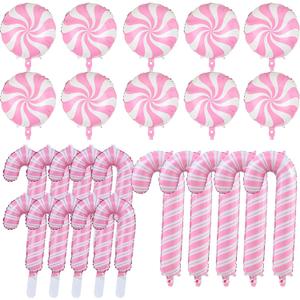 Christmas Candy Cane Balloons Decorations -25Pcs Pink Candy Foil Balloons for Sweet Candy Themed Christmas Party Decor Supplies