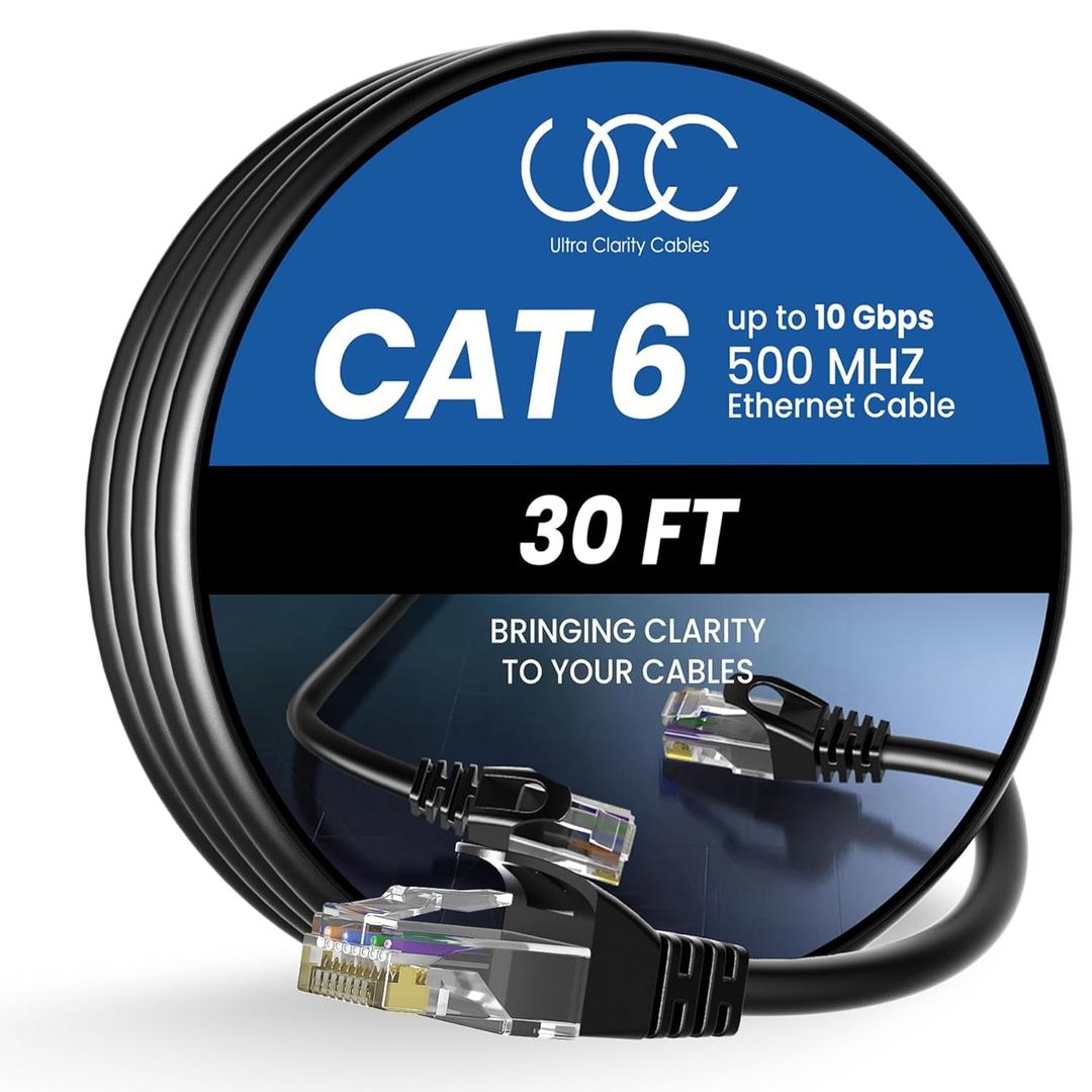 Cat 6 Ethernet Cable 30 ft, 10Gbps High Speed Ethernet Cable, Internet Cable Outdoor&Indoor, Rj45 Cat6 Cable Long Ethernet Cable for Computer, Router, Modem, PS4/5, Xbox, Gaming- Black