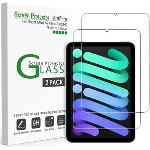 AmFilm Screen Protector for iPad mini 7 (2024, 7th Gen) /iPad Mini 6 (2021, 6th Gen), 8.3-Inch Apple Pencil 2nd Compatible 9H Tempered Glass Film, 2 Pack