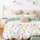 SLEEPBELLA Duvet Cover Queen, 600 Thread Count Cotton 3pcs Bedding Set Yellow Flowers and Green Branches Printed on White Reversible Comforter Cover