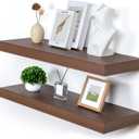 Deep Floating Shelves | 36 Inch Walnut Floating Shelves Set of 2 | 12 Inch Deep Rustic Wood Shelves for Wall | 36" W x 12" D Walnut Shelves for Living Room Bathroom Laundry Room Kitchen