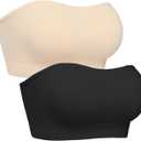 Strapless Bras for Women, S-XL, Non-Slip Silicone Padded Bandeau Bra with Free Clear Strap, Wireless Tube Top Bralette