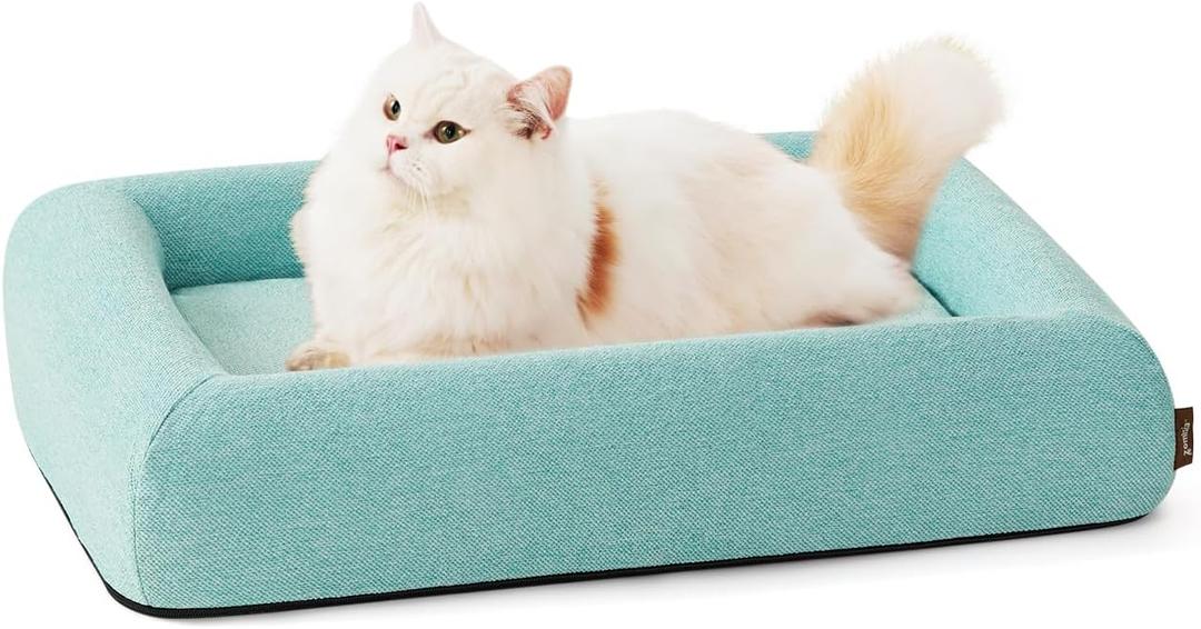 Orthopedic Dog Bed for Small Dogs - Washable Small Dog Sofa Bed with Removable Supportive Foam Bolster, Linen Waterproof Cover & Non Skid Bottom, Green (S (26x19.5x5"))
