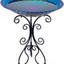 VEWOGARDEN Large Metal Standing Bird Bath for Outside with Folding Bracket for Outdoors Garden Yard Patio Decoration, Blue