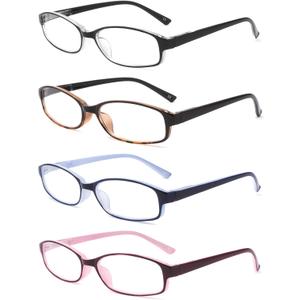 IVNUOYI 4 Pack Reading Glasses Blue Light Blocking with Spring Hinges, Colors Lightweight Readers for Women, Anti Glare UV Computer Eyeglasses 2.0