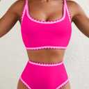 Herseas Women's Bikini Sets Floral Print Whip Stitch 2 Piece Swimsuits High Waisted Scoop Bathing Suits (Pink, XL)