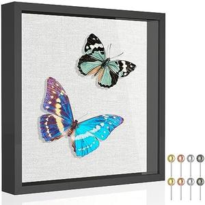 Califortree 11x11 Shadow Box Frame with Soft Linen Back - Metal Push Pins Included, Memory Box Display Case for Memorabilia Flower Awards Medals Wedding Photos, Black