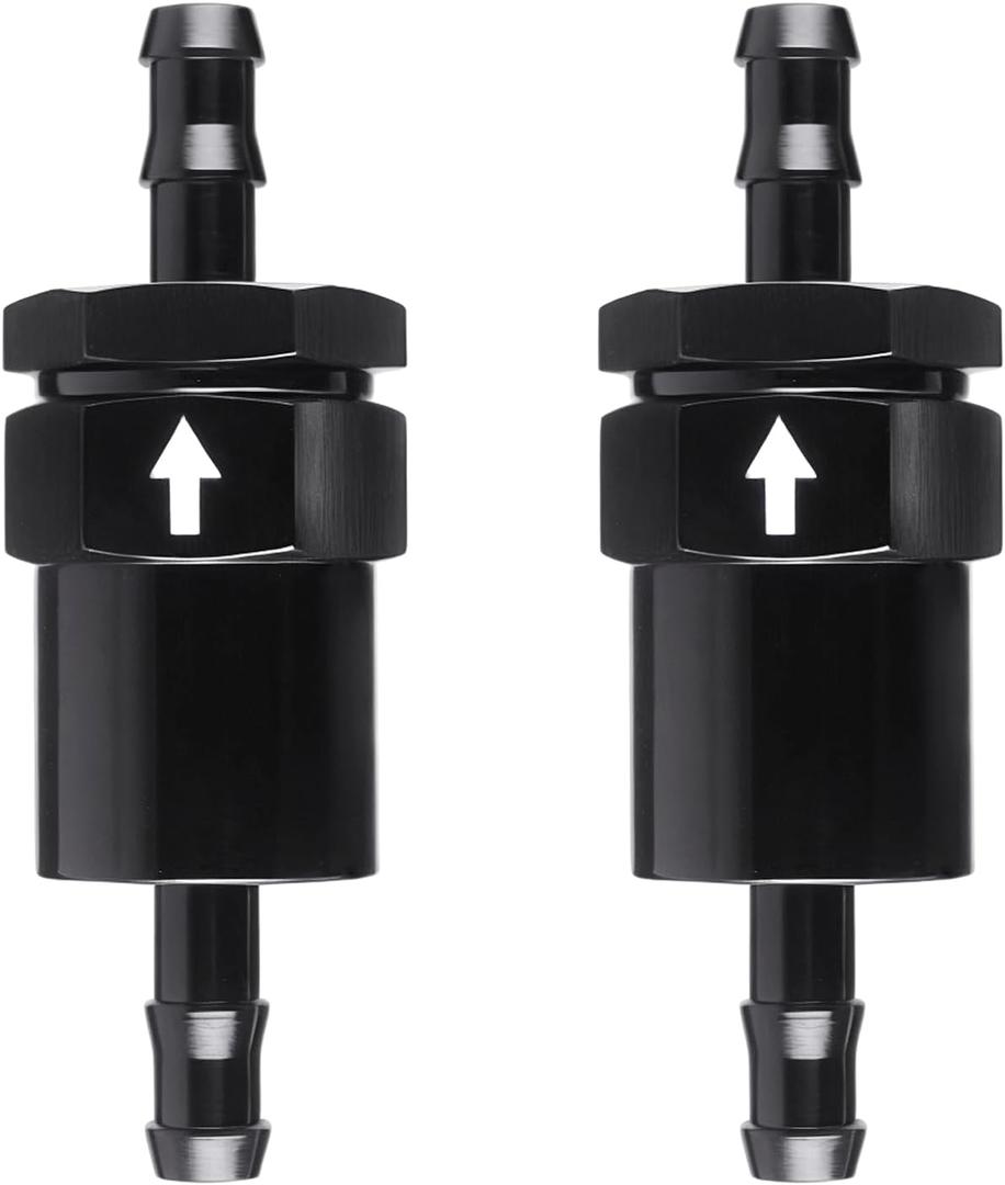 3/8" Billet Inline Fuel Filter 30 Micron Anodized Aluminum Black 2pcs 