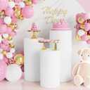 Wokceer Spandex Cylinder Stand Covers for Party 3Pcs Cylinder Pedestal Covers Plinth Pillar Cover for Birthday Party Wedding Props Decor White (Only Cover)
