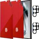 2 Pack Anti-Blue Privacy Screen Protector for Samsung Galaxy S24 Ultra Anti-Spy Soft Red Film Support Finger Unlock 6.8 inch + 2 Pack Camera Lens Glass Protector