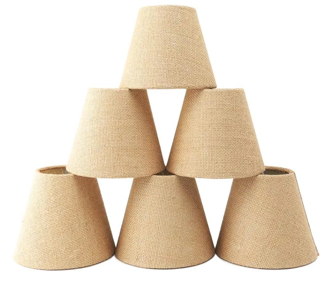 Small Lamp Shade Set of 6 Chandelier Shades 3" X 6" X 5" Burlap Lampshade Clip On Bulb Farmhouse Chandelier Shade