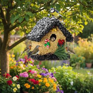 2026 Seeded Birdhouse, Wood Bird House Covered with Wild Birdfood, Water Proof Birdseeds Feeder for Outside Hanging, Birdseeded Bird House for Outdoor