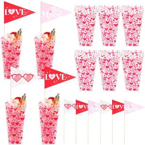 Thyle 6 Pack Valentine's Day Gifts Buckets with Label Flags, Red Heart Popcorn Treat Buckets Plastic Heart Party Favor Boxes for Valentine Gifts Filling Galentine Party Supplies Weddings Anniversary