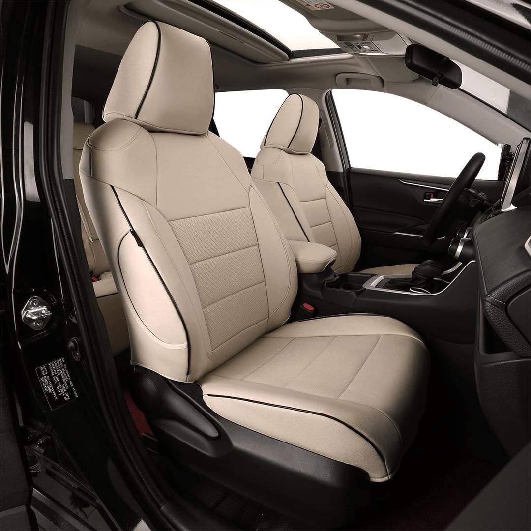 EKR Rav4 Seat Covers Custom Fit for Toyota Rav4 (Only Hybrid) 2019-2025 LE,XLE,XLE Premium,Limited,Woodland Edition, Leather Car Seat Cover Full Set for SUV Faux Leather(Beige)