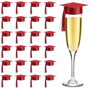 MotiMind 60 Pcs 2026 Mini Graduation Cap with Tassels Small Grad Hat Drink Topper Decoration for Champagne Flutes Wine Glasses or Cupcake for Grad Prom Party Push Pops Supplies(Burgundy Red)