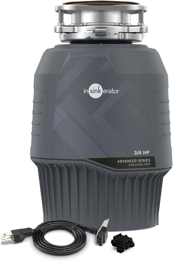 InSinkErator Evolution .75HP with power cord, 3/4 HP Garbage Disposal, Advanced Series EZ Connect Continuous Feed Food Waste Disposer
