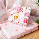 Homeral Pink Bear Baby Wrapping Paper - Mini Roll - 17 Inch x 33 Feet - Rabbit, Hot Air Balloon & Polka Dot Reversible Gift Wrap for Baby Shower, Valentine's Day, Wedding, Anniversary, Birthday, 17 in x 32.8 ft