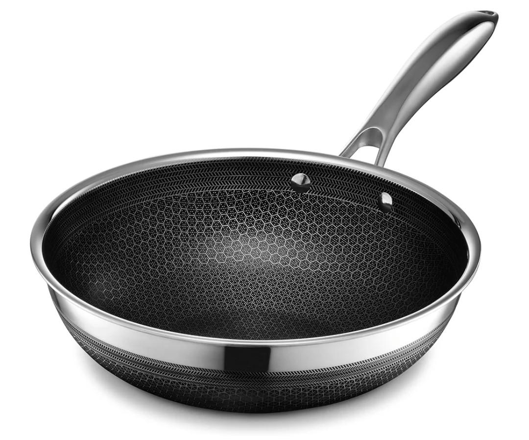 HexClad Hybrid Nonstick 10-Inch Wok, Stay-Cool Handle, Dishwasher-Friendly, Oven-Safe Up to 900°F, Induction Ready, Compatible with All Cooktops