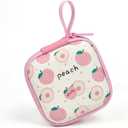 Cute Earbud Case with Carabiner, Mini Hard Shell Carrying Pouch for Wired & Wireless Earphones, Small EVA Travel Organizer Box for Charging Cables, USB Flash Drives & Coins, Peach