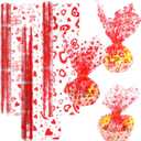 FOPINOA 3 Roll Valentine's Day Cellophane Wrap Set, 32 in x 100 ft Valentines Cellophane Wrap Clear Cellophane Wrap Roll Treat Gift Basket Red Wrapping Cellophane Paper for Valentine's Day Party Decoration