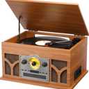 10-in-1 Record Player with Built-in Speakers Wireless Playback, CD & Cassette Player, USB Player, AM/FM Radio, 3 Speeds Turntable Vinyl Record Player Mahogany