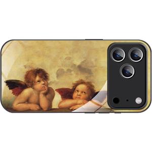 Compatible with iPhone 17 Pro Max Artistic Printing Case, Sistine Madonna Angels by Raphael Oil Painting Case, Black Silicone Glass Protective Cover