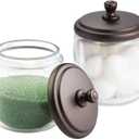 mDesign Small Apothecary Organizer Canister Jars - Glass Containers with Steel Lid for Bathroom, Organization Holder for Vanity, Counter, Hamill Collection - 2 Pack - Clear/Bronze