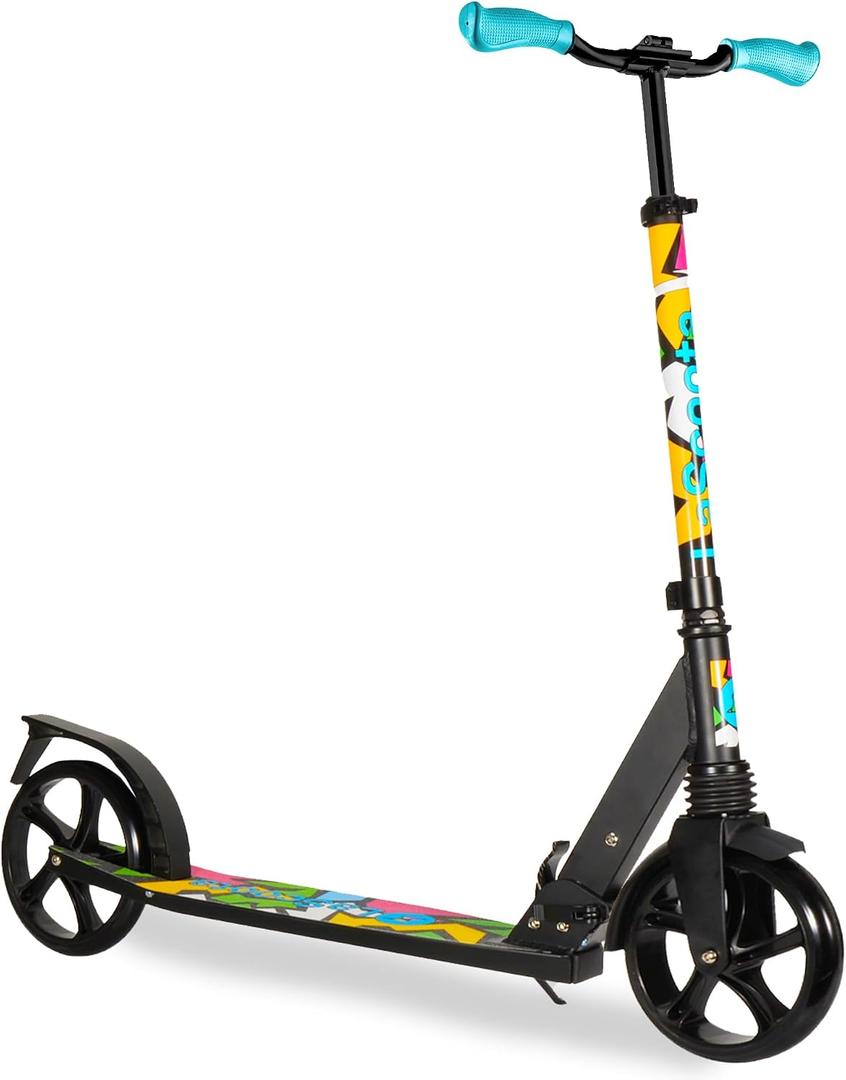 LaScoota Kick Scooter for Kids Ages 6+, Teens & Adults, Large 8" Sturdy Urethane Wheels. Adjustable Handlebar, Lightweight, Foldable, 220lbs Max Load