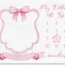 Mindsoft Trendy Pink Bow Coquette Baby Milestone Blanket Coquette Flannel Blanket Newborn Infant Swaddle Growth Baby Frame for Boys Girls Nursery (Bow, Pink)