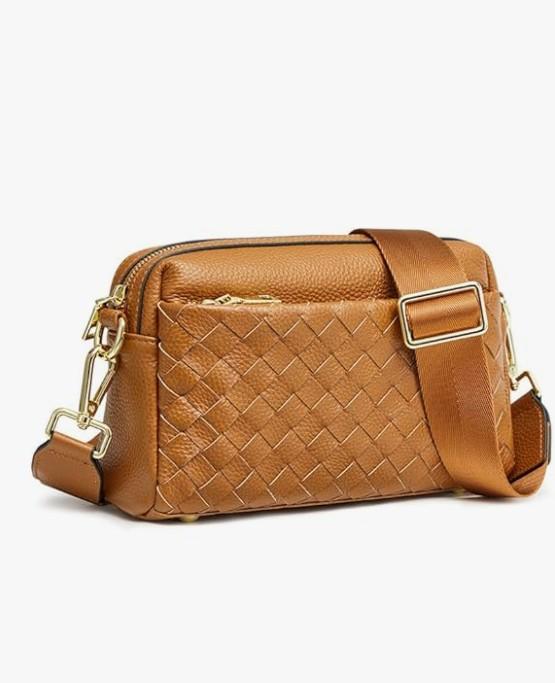 Kattee Leather Small Woven Crossbody Bag