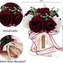 9in Wedding Bouquets for Bride Bridesmaid, Burgundy & White Artificial Roses Flowers Bouquet for Rustic Church Boho Wedding or Centerpieces Decoration