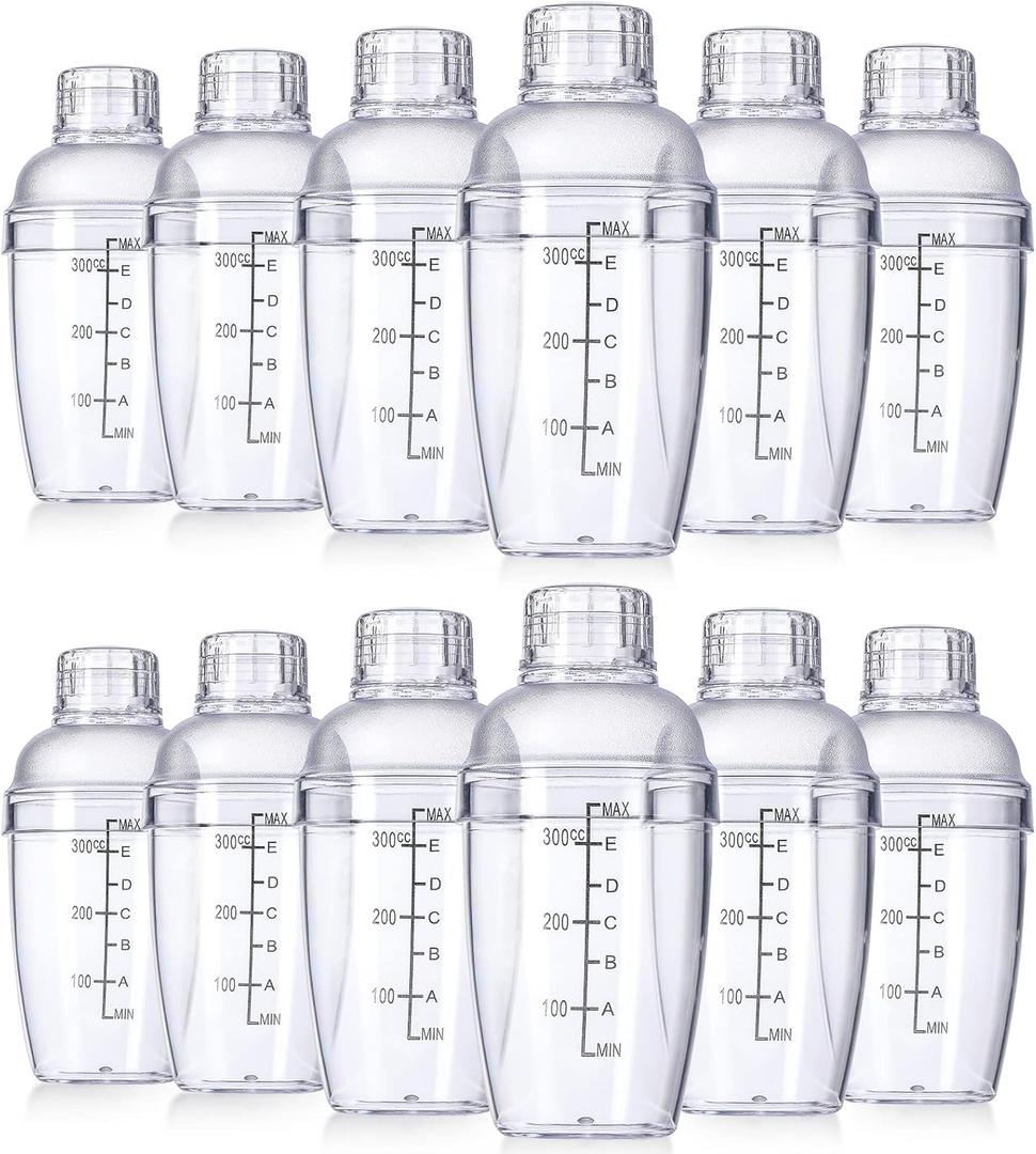 Lallisa 12 Pcs Plastic Cocktail Shaker Drink Mixer with Scales and Strainer Top Clear Shaker Cup with Measurement Plastic Bar Mixing Tool for Tea Coffee Bubble Tea Milk(350 Cc/ 12 oz)