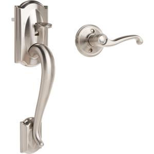Schlage FE285 CAM 619 FLA LH Camelot Front Entry Handleset with Left-Handed Flair Lever, Lower Half Grip, Satin Nickel