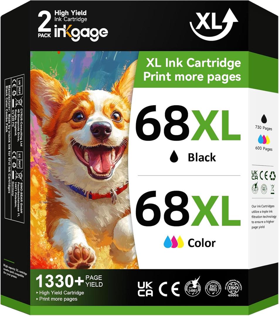 68XL Ink Cartridges Compatible for hp 68 Ink cartridges Black/Color Combo Pack Replacement for hp Ink 68 68e fit for HP Envy 6155e 6555e 6152e 6552e 6100e 6500e Series Printer (2 Pack)