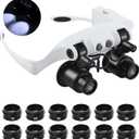 Hands Free Head Magnifying Glasses, Magnifier with Light, 1X, 2X, 3X, 5X, 6X, 8X, Ideal for Jewelry, Eyelash Extensions, Soldering, Craft, Cross Stitch