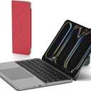 MicroPack Foldable Bluetooth Keyboard with Touchpad & Stand for iPad/iPhone/MacBook, Designed Only for macOS & iOS, Portable Rechargeable Keyboard with PU Leather Cover - Red
