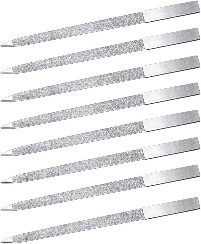 8 Pack Diamond Nail File 7 inch Metal Fingernail Files, Stainless Steel Double Side Nail File for Salon Home and Travel Men Women