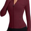 Rapbin Women's Full Zip Workout jackets Runing Slim Fit Athletic Tops With Thumb Holes (Medium)