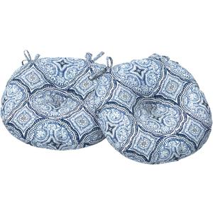 Outdoor Bistro Chair Cushions, Water Repellent Furniture Chair Pads Set of 2, Round Pillow for Decoration Home and Garden, 15x15x4, Medallion Blue