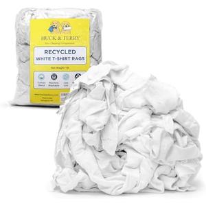 Huck & Terry White T-Shirt Bag of Rags, 100% Recycled Material, Cotton Blend Bar Mop, Reclaimed, Eco-Friendly Cloth, Cleaning & Painting Rags, Lint Free, Highly Absorbent (Bag, 1, Pound)