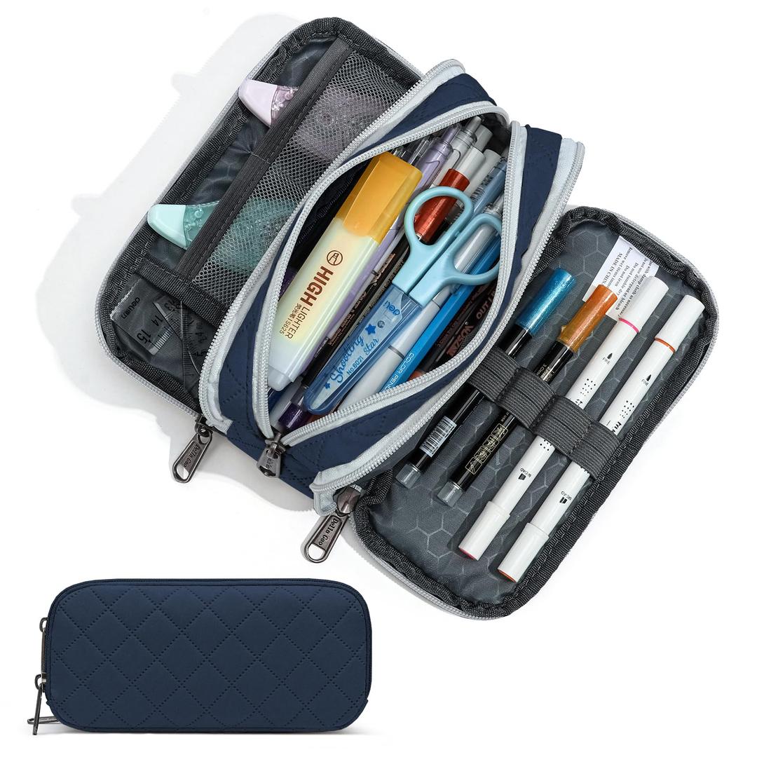 Della Gao Large Pencil Case, Big Capacity Pencil Pouch with 3 Compartments
