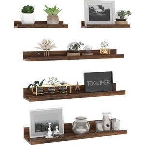 Giftgarden 24 Inch Wall Mounted Floating Shelves Set of 5, Rustic Wood Wall Shelves for Bathroom, Bedroom, Kitchen, Living Room Storage and Decoration, Brown Picture Ledge