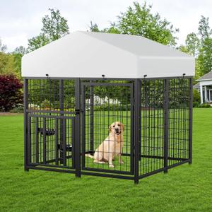 ROOMTEC Large Dog Kennel Outdoor Pet Pens Dogs Run Enclosure Animal Hutch Metal Coop Fence with Roof Cover (4'L x 4'W x 4.25'H)
