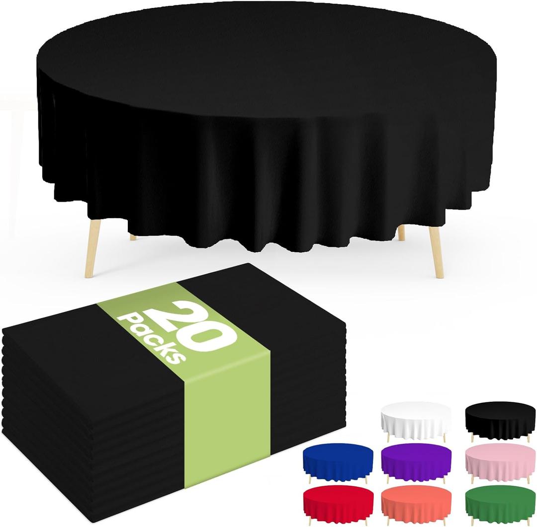 Pureegg Plastic Table Cloth Disposable 20 Pack, 84'' Round Table Cloths, Graduation Decorations Class of 2025, Graduation Party Tablecloths, Round, Plastic Cover, Leakproof & Sturdy, Black