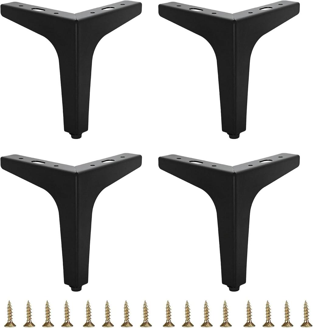 6 inch Matte Black Metal Furniture Legs Set of 4, Triangle Metal Furniture Feet, DIY Replacement for TV Stand, Sofa, Dresser, Cabinet, Vanity (Black)