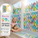 Sunbaby Window Privacy Film Stained Glass Decorative Rainbow Window Cling 3D Static Clings Colorful for Home Decoration, Anti-UV & Heat Control Non-Adhesive (23.6"x157.4")